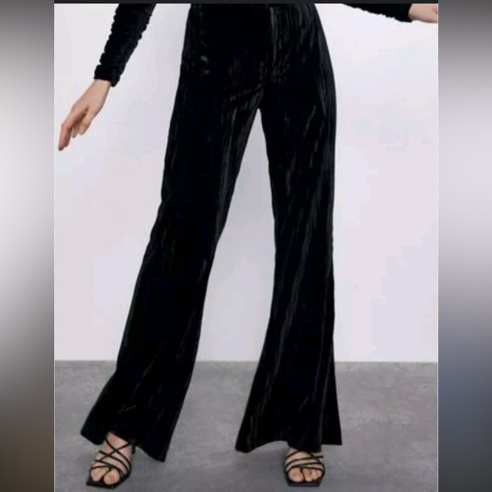 Zara | Velvet Pull On Flared Pants | Midnight Blue | size S